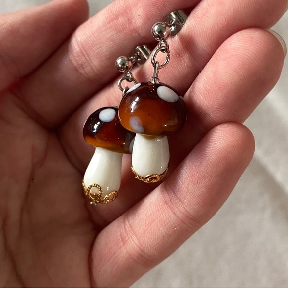 Handmade Glass Mushroom Earrings - Picture 3 of 3